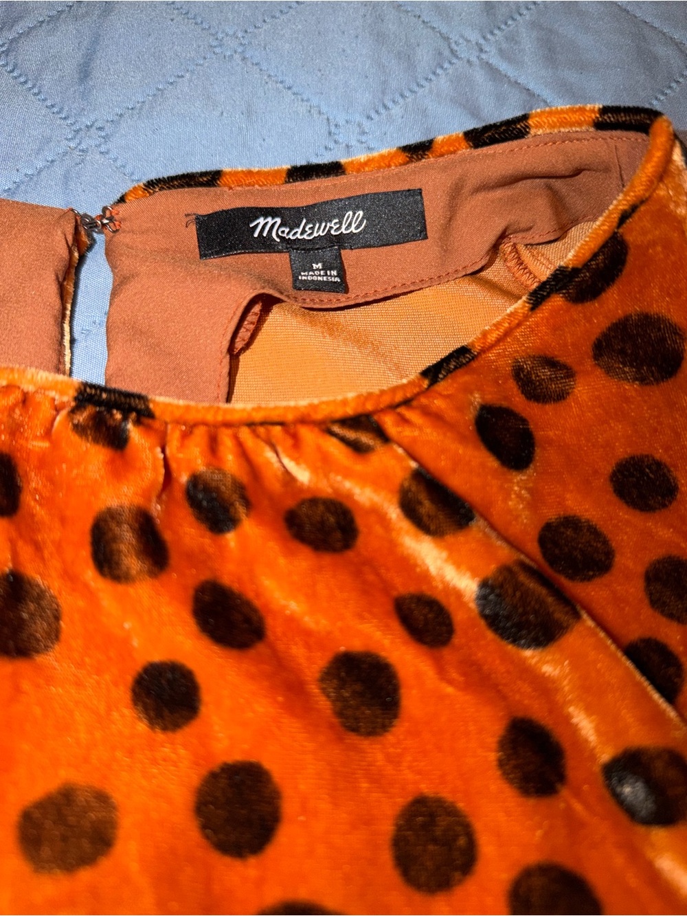 Madewell Velvet Memento Ruffle-Sleeve Top in Leopard Dot Burnt Sienna - Picture 2 of 6
